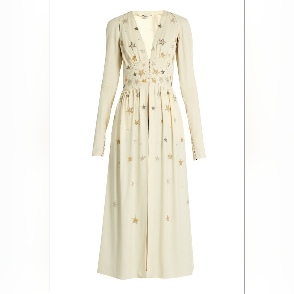ATTICO Cher Star-Embellished V-Neck Long Crepe Dress Nightgown Size 4 Italy